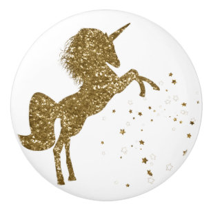 Guld Glitter Stjärnor Enhörning Magisk Glitter Fan Knopp