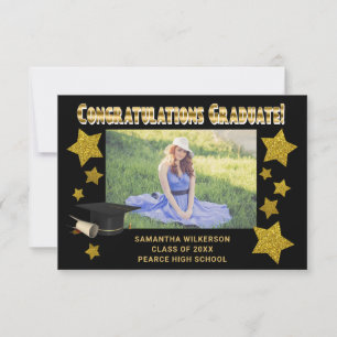 Guld Glitter Stjärnor Grattis Examen Foto Anteckningskort
