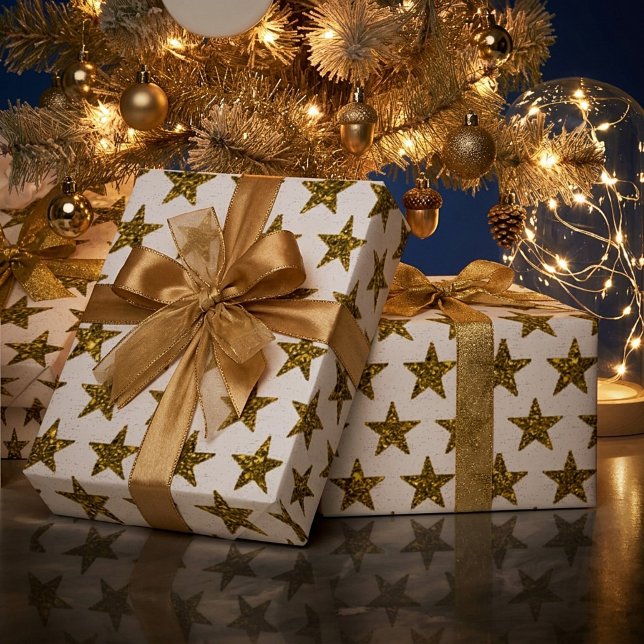 Guld glitter stjärnor  presentpapper (Skapare uppladdad)
