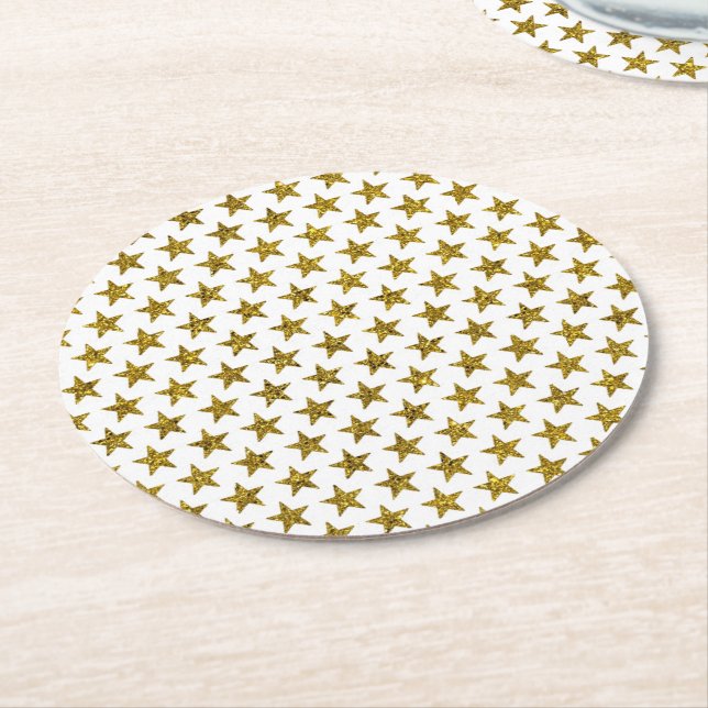 Guld glitter stjärnor underlägg papper rund (Vinklad)