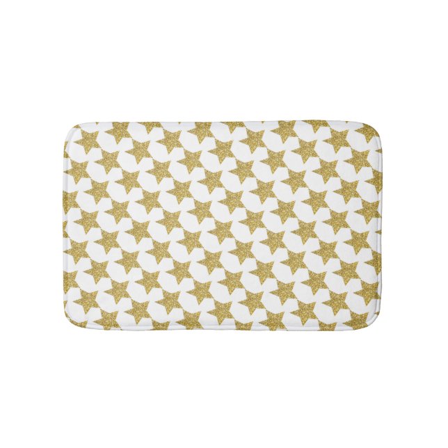Guld Glitter Stjärnor Vita Badrumsmatta (Framsidan)