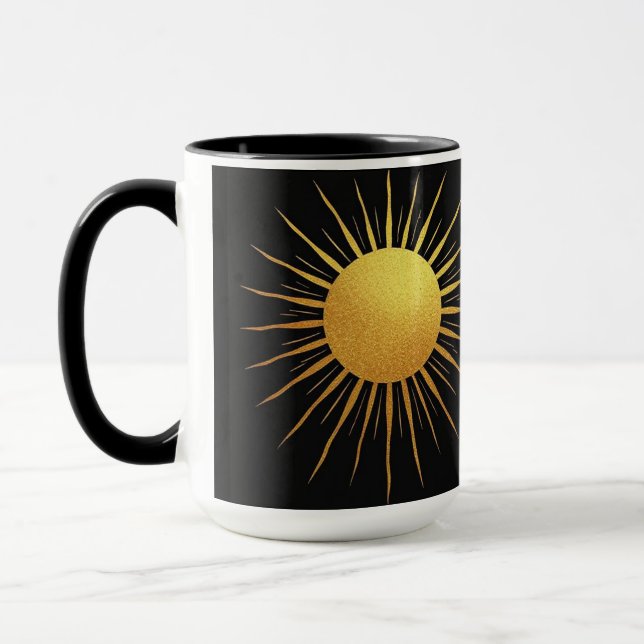 Guld glitter struktur Sol på svart Mugg (Vänster)