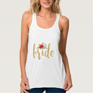 Guld Glitter Struktur-textBrid Blommigt-accent Linne Med Racerback