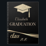 Guld Glitter Studentmössa, klass 2020 Anteckningsbok<br><div class="desc">Elegant guld glitter studentmössa på svart bakgrund.</div>