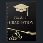 Guld Glitter Studentmössa, undergrupp 2019 Anteckningsbok<br><div class="desc">Elegant guld glitter studentmössa på svart bakgrund.</div>