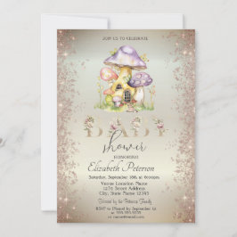 Guld Glitter Svamp Hus Baby Shower Inbjudningar