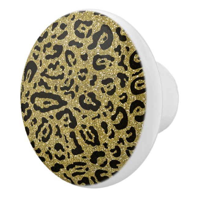 Guld Glitter Svart Gepard Leopard Djurtryck Knopp (Höger)