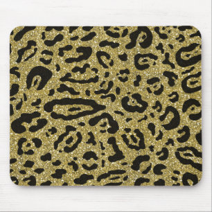 Guld Glitter Svart Gepard Leopard Djurtryck Musmatta