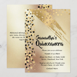 Guld glitter svart konetti-chic på årsdag inbjudningar