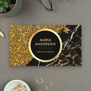 Guld Glitter Svart Marmor Hår Salong Smink Artist Visitkort