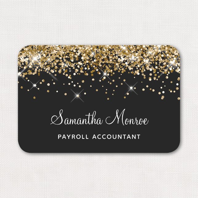 Guld Glitter Svart Namnbricka (Gold Glitter Black Name Tag)