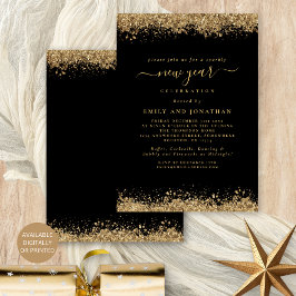 Guld Glitter, svart Nyårsafton, Party Inbjudningar