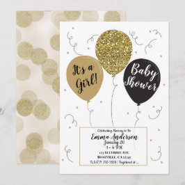 Guld Glitter Svarta Ballonger Tjej Baby Shower Inbjudningar