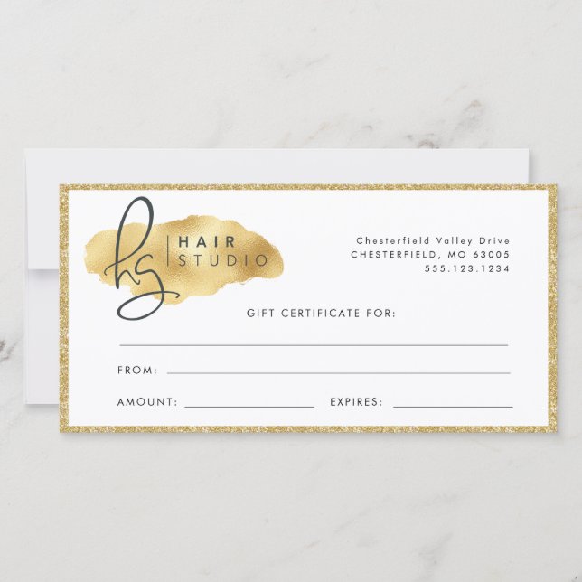 Guld Glitter Swash Bougie Boutique Salon Gift Cert (Framsida)