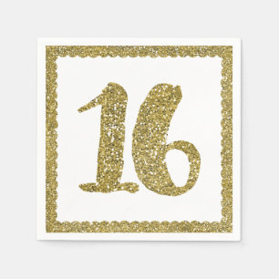 Guld Glitter Sweet 16 16:E Födelsedagsfesten Pappersservett