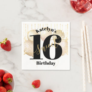 Guld Glitter Sweet 16 Birthday Balloons White Bold Pappersservett