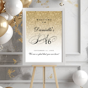 Guld Glitter Sweet 16 Personliger Välkommen Poster