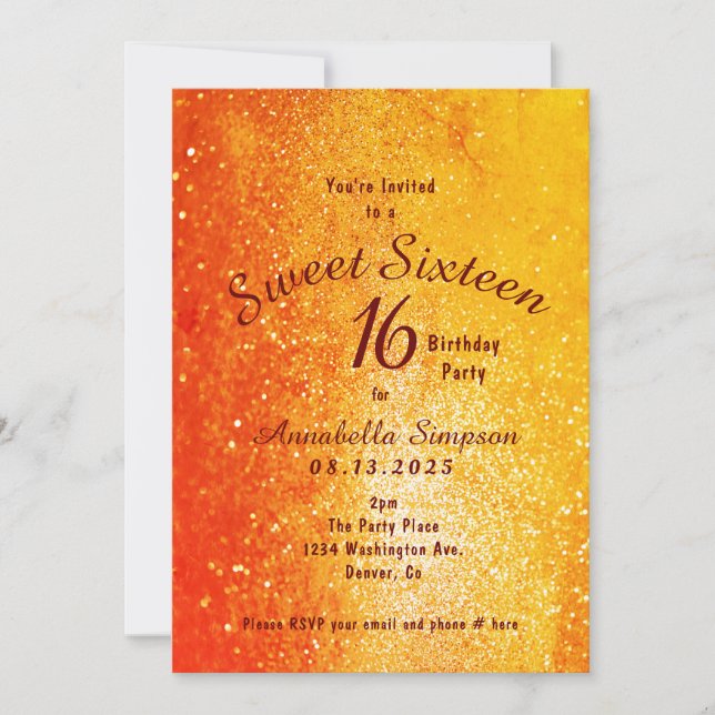 Guld Glitter Sweet sixteen 16 födelsedag Inbjudningar (Framsida)