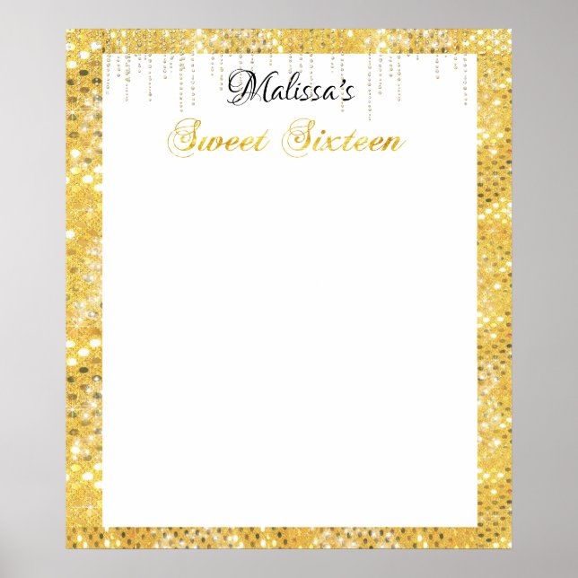 Guld Glitter Sweet Sixteen Bat Mitzvah Välkomstsky Poster (Framsidan)
