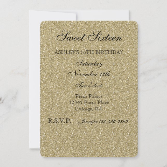Guld Glitter Sweet sixteen Inbjudningar (Baksida)