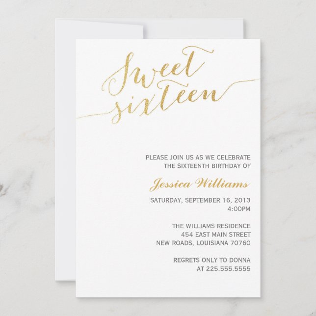 Guld Glitter Sweet sixteen Inbjudningar (Framsida)