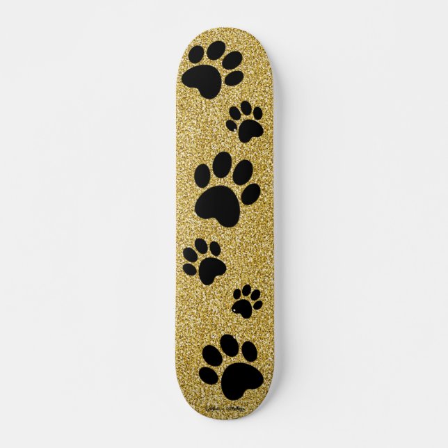 Guld Glitter Tass avtryck Hund Modern Girly Gnistr Mini Skateboard Bräda 18,5 Cm (Framsida)