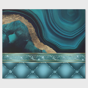 Guld Glitter Teal Agate Marble Diamonds Presentpapper