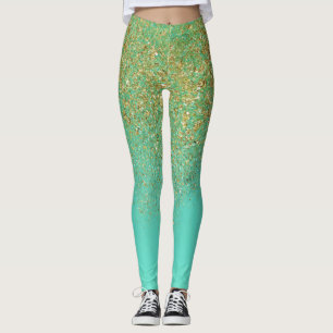 Guld Glitter & Teal Aqua Glam Gnistra Glittery Leggings