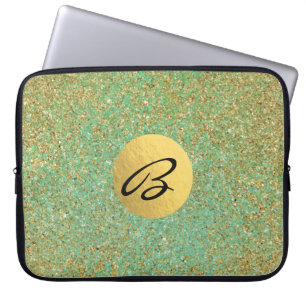 Guld Glitter Teal Aqua Grön Glam Trendig Laptop Fodral