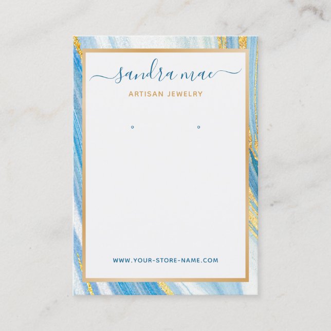 Guld Glitter Teal Blue Marble Jewelry Visning Card Visitkort (Framsida)