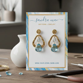 Guld Glitter Teal Blue Marble Jewelry Visning Card Visitkort