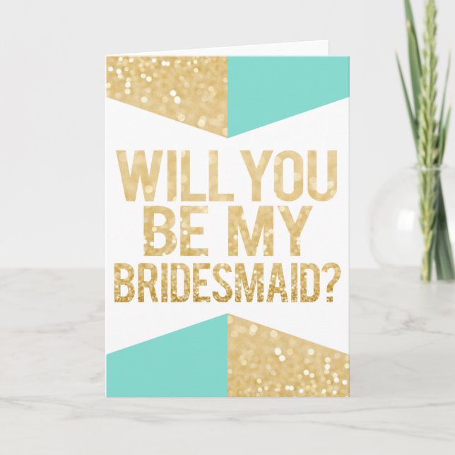 Guld Glitter & Teal kommer du att bli min bridesma Inbjudan (Framsida)