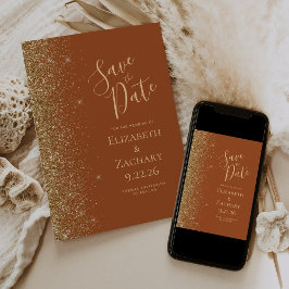 Guld Glitter Terrakotta Save the Date Meddelande