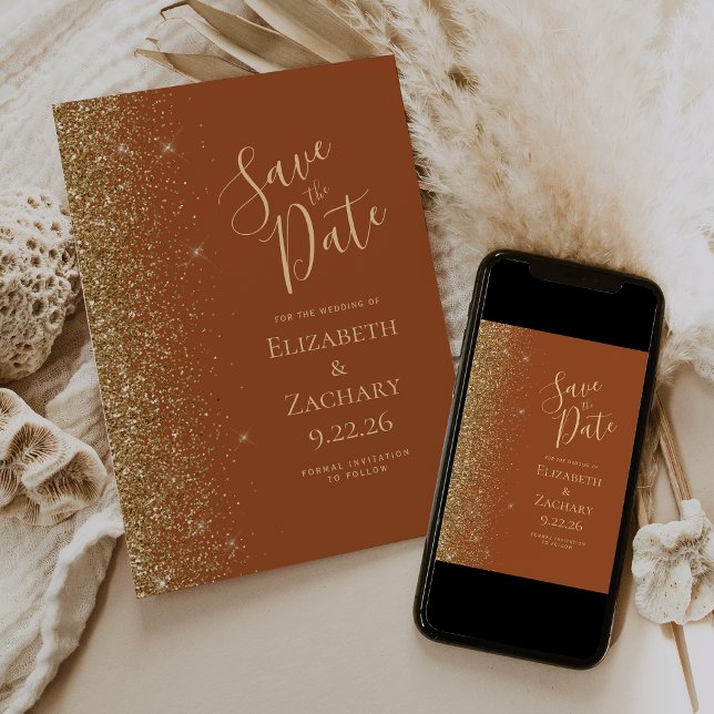 Guld Glitter Terrakotta Save the Date Meddelande (Skapare uppladdad)