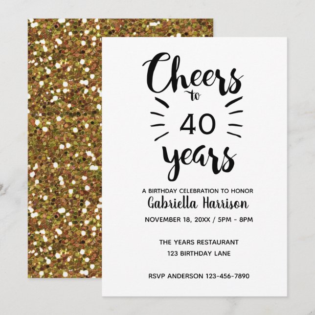 Guld Glitter till 40:e födelsedagen Inbjudningar (Fram/baksida)