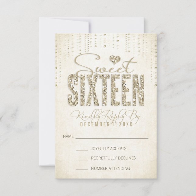 Guld Glitter Titta på Sweet sixteen OSA kort (Framsida)