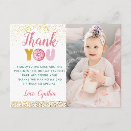 Guld Glitter Tjej Munk Födelsedag Foto Tack Vykort