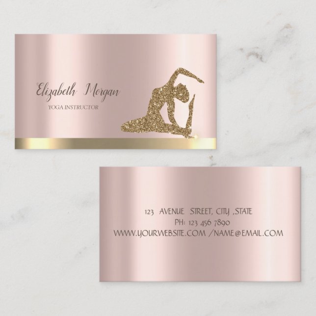 Guld Glitter Tjej Rosa Guld Yoga  Visitkort (Fram/baksida)