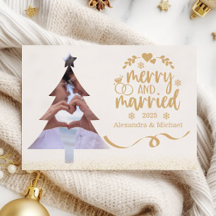 Guld Glitter Träd Foto Glad & Gift Julkort