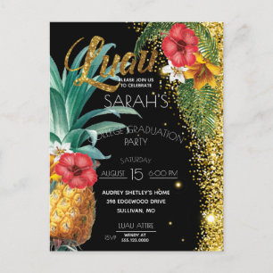 Guld Glitter Tropical Flowers Studentfest Vykort