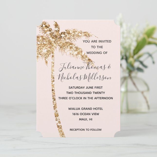  Guld Glitter Tropiska Handflatan Träd Inbjudningar (Stående Fram)