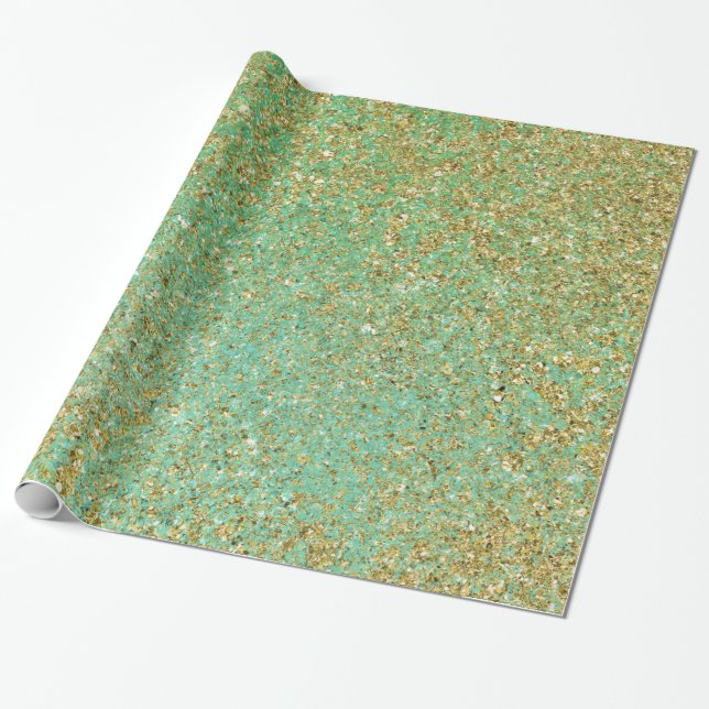 Guld Glitter Turkos Aqua Flickaktig Glam Trendigt  Presentpapper (Utrullad)