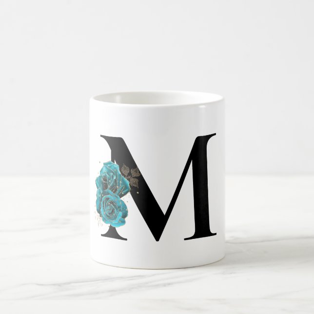 Guld Glitter Turkos Blommig Glam Monogram Kaffemugg (Center)