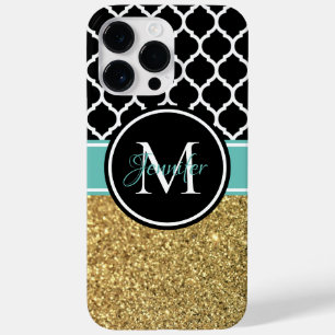 Guld Glitter Turkos Svart Vit Trellis Monogram