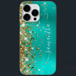 Guld Glitter Turquise Glam Modern Girly Namnteckni<br><div class="desc">Den obarmhärtiga guld-glitter lyfter på den lämnat kant över en faux turquise teal borstat metall foil. Det moderna, gigantiska namnteckning teckensnittet har ett elegant vitt kalligrafteckensnitt med dekorativt svan. Anpassa typsnittet stilar för att skapa egna mobila växlar.</div>