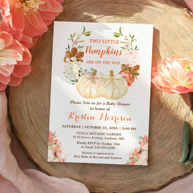 Guld Glitter Twillingars Pumpkins Fall Baby Shower Inbjudningar (Skapare uppladdad)