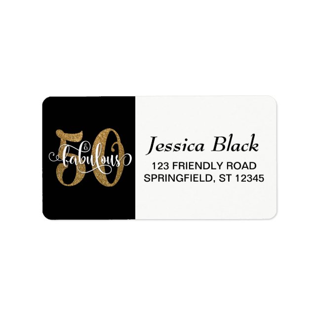 Guld Glitter Typografi 50 & Fabulous Birthday Adressetikett (Framsidan)