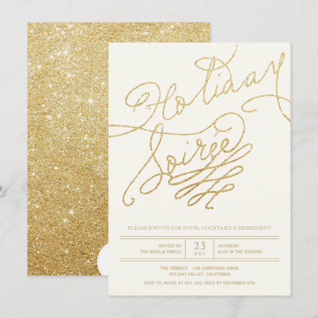 Guld Glitter Typografi Chic Julfest Inbjudan (Fram/baksida)