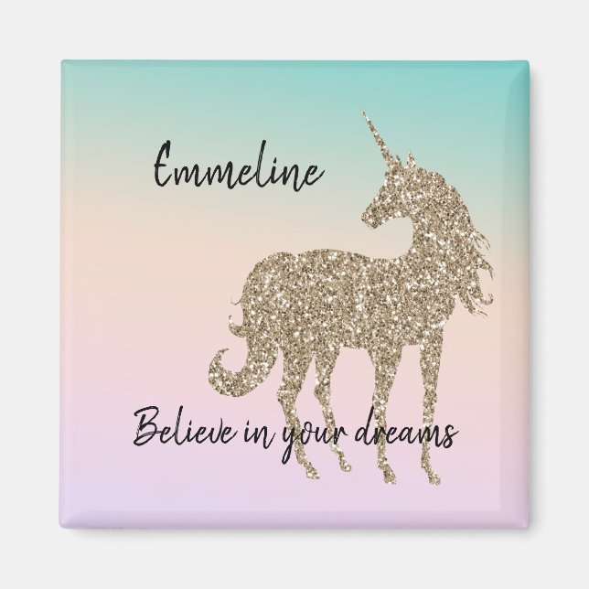 Guld Glitter Unicorn Aqua Peach Rosa Ombre Tie Dye Magnet (Framsidan)
