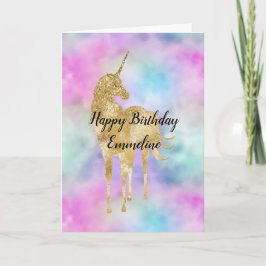 Guld Glitter Unicorn Lila Rosa Aqua     Kort